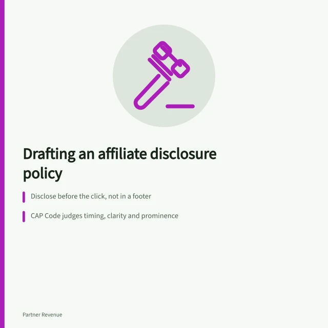 Card on drafting an affiliate marketing disclosure policy in England. How to write an affiliate marketing disclosure policy without vague wording