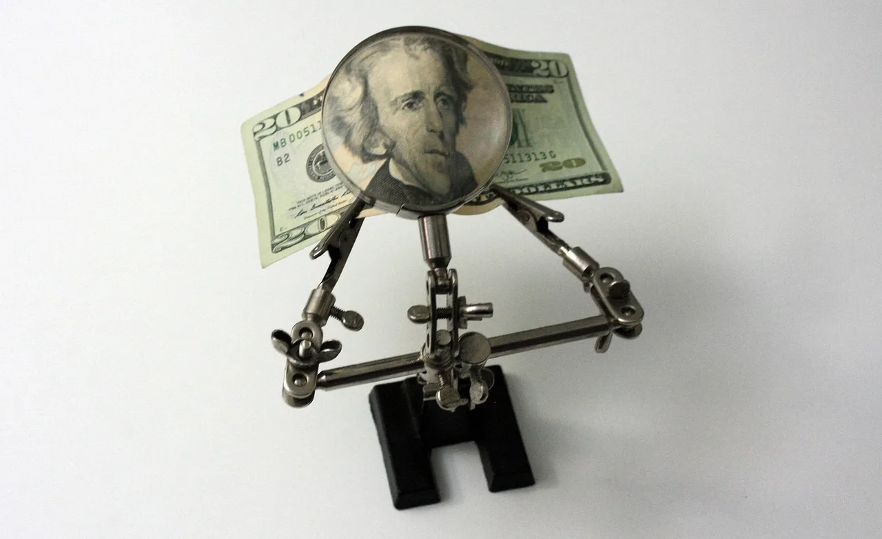 money, ticket, dollars, cash, magnifying glass, welder, economy, paper money